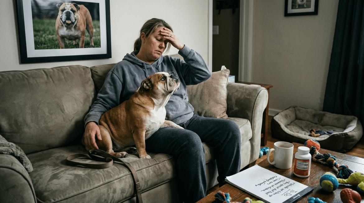 Signs of burnout and exhaustion in bulldog owners from care demands