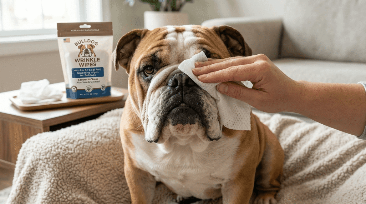 Bulldog wrinkle cleaning wipes for facial fold hygiene care