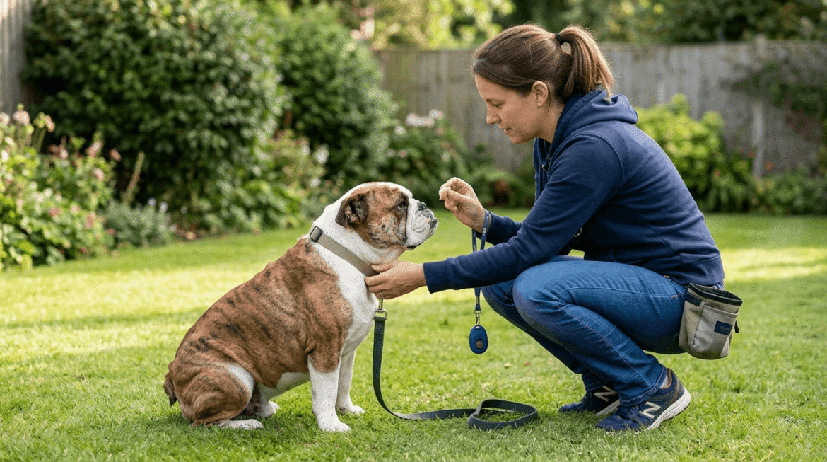 Training techniques for stubborn bulldog with positive reinforcement